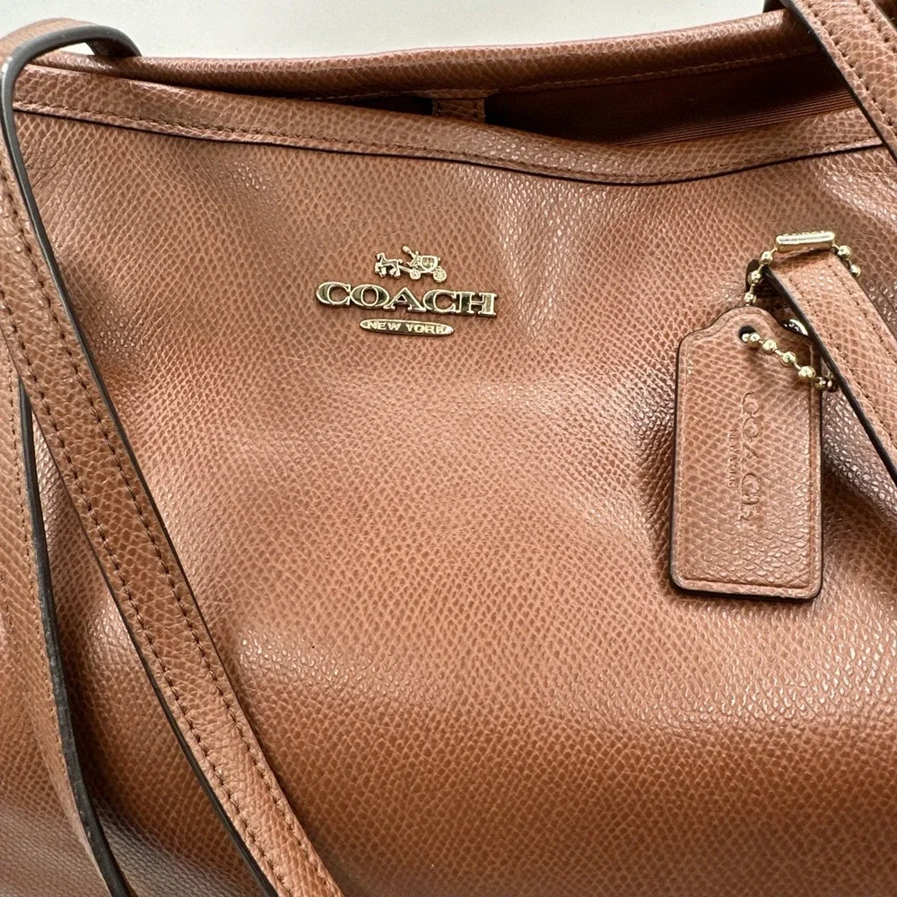 Coach Brown Saffiano Leather Large Double Handle Zip Travel Tote Bag Purse 12x19 - Picture 2 of 12
